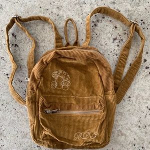 BDG Mustard Corduroy Embroidered MUSHROOM Boho Hipster MINI BACKPACK